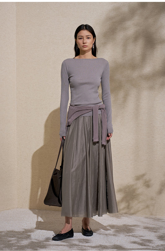 Tencel Sheer Umbrella Skirt in Moon Grey