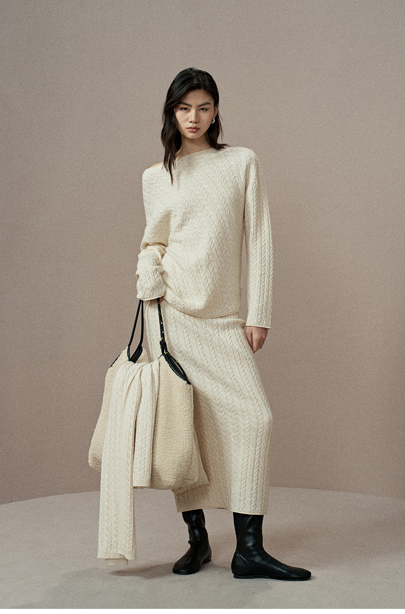 ZZ2EWKZN132 Cable Cashmere Wool Sweater