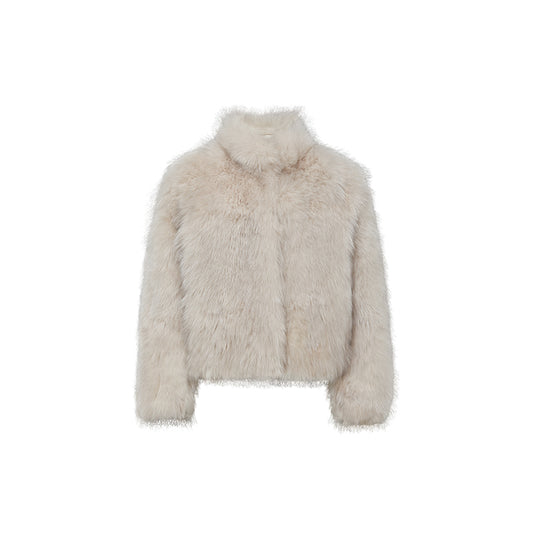 Yanting Mu Stand-Collar Fox Fur Jacket - Taupe Grey flat view