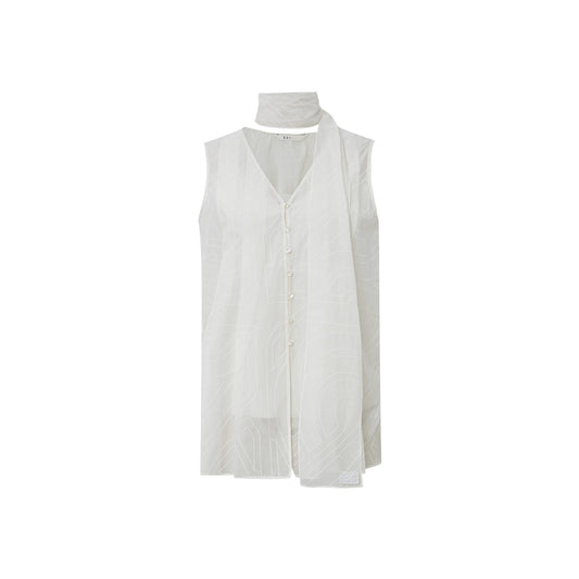 Embroidered Tie Sleeveless Shirt flat view