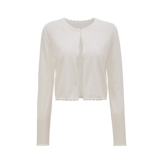 Scalloped Cotton Knit Cardigan flat view