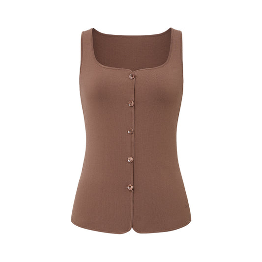 Tailored Knit Button Vest flat view