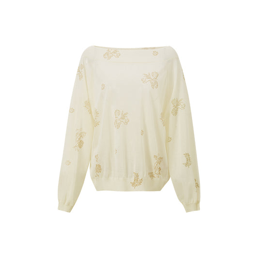 Printed Off-Shoulder Knit Top flat view