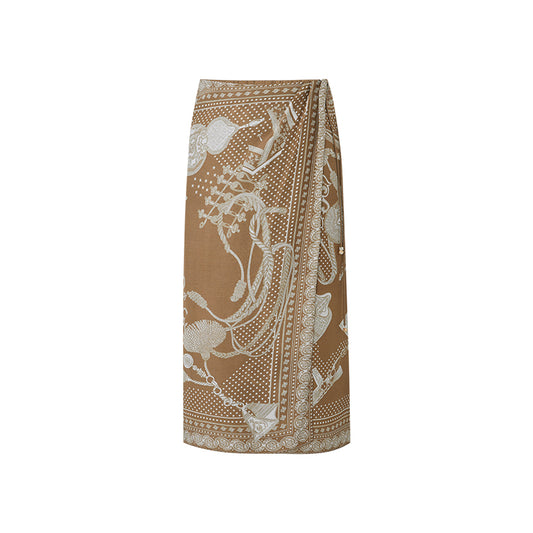 Scarf Print Midi Skirt flat view