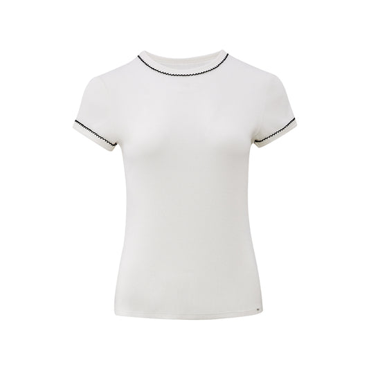 Ribbed Lace Trim Tee flat view