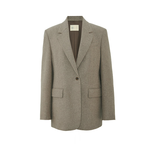 Sueded-Sleeve Flecked Wool Blazer white background hover image
