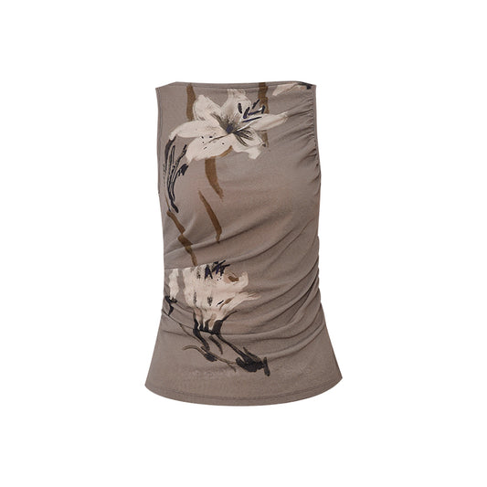 Printed Mockneck Moth Vest flat view