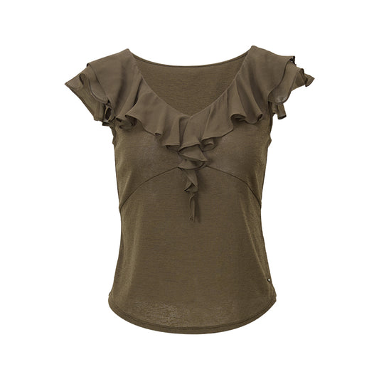 Ruffled V-Neck Tee flat view