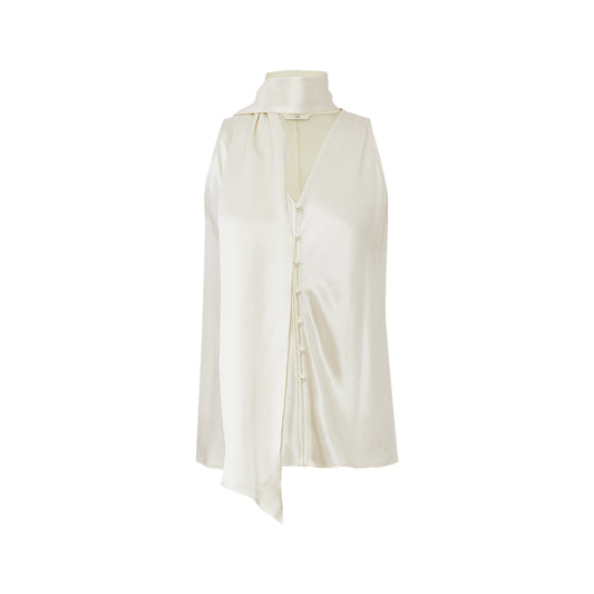 Satin Tie Sleeveless Blouse flat view