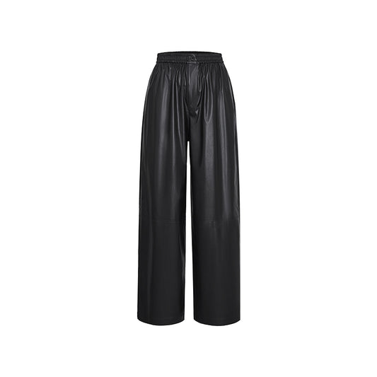 Faux-Leather Straight-Leg Cropped Pants white background hover image