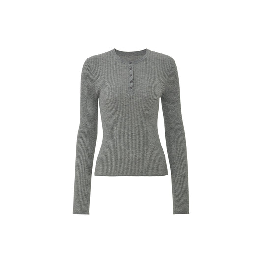 Silk-Cashmere Henley Knit Top white background hover image