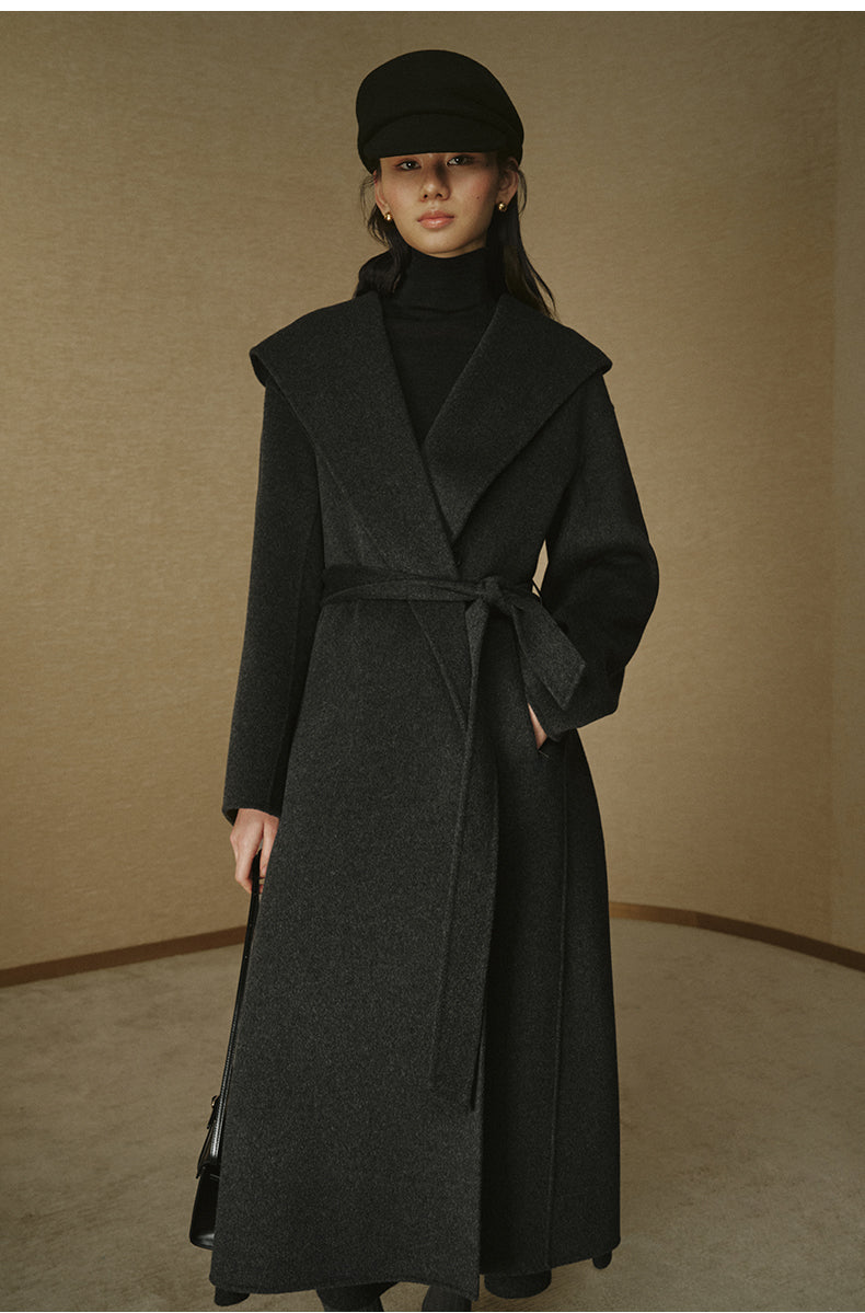 Cashmere-Blend Hooded Maxi Coat - Misty Grey - view 1