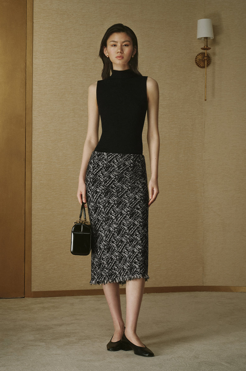 Chenille Jacquard Midi Skirt - Ink Black - view 1