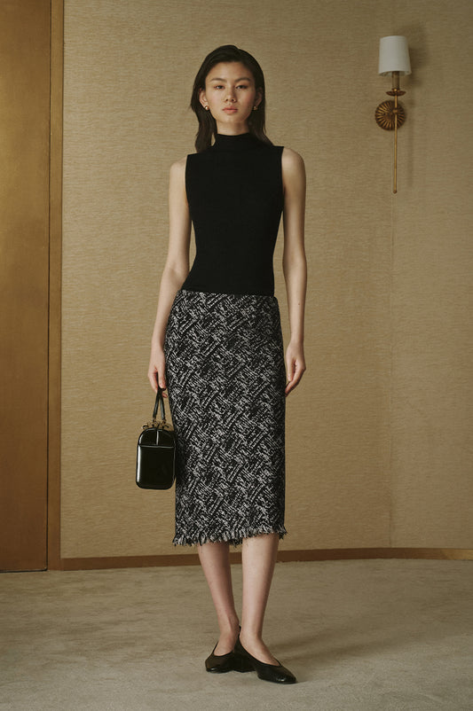 Chenille Jacquard Midi Skirt - Ink Black - view 1