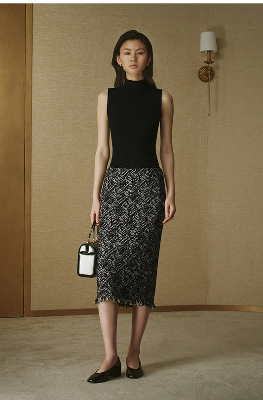 Chenille Jacquard Midi Skirt - Ink Black - view 2