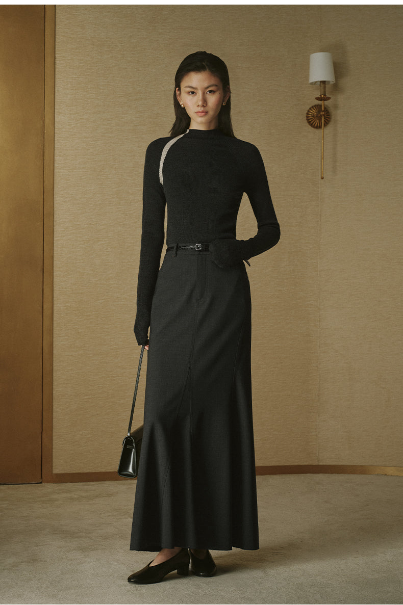 Contrast-Trim Wool Turtleneck Knit - Deep Smoky Grey - view 1