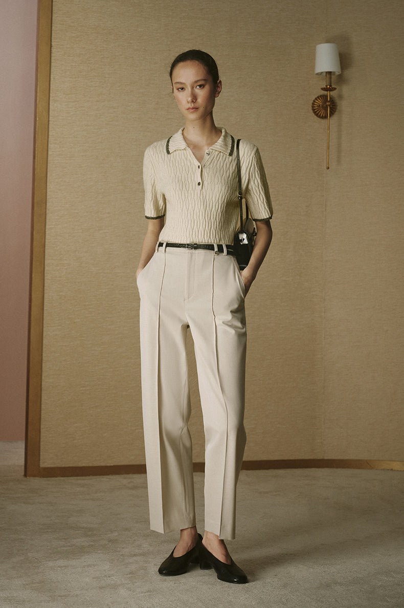 Cropped Tailored Cigarette Trousers - Cloud Beige - view 1