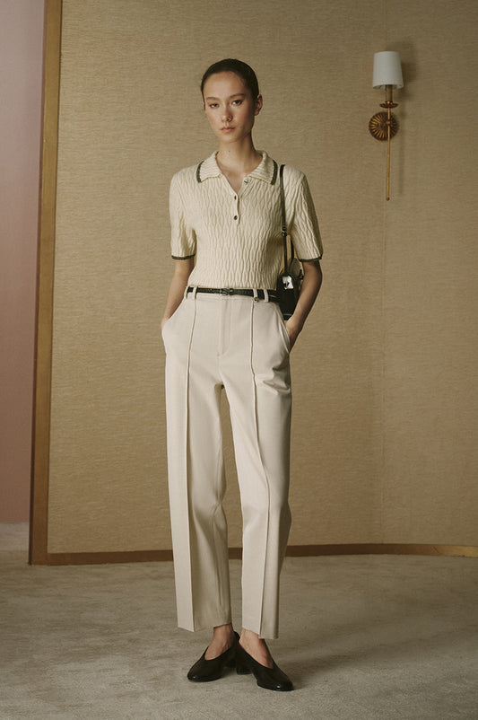 Cropped Tailored Cigarette Trousers - Cloud Beige - view 1