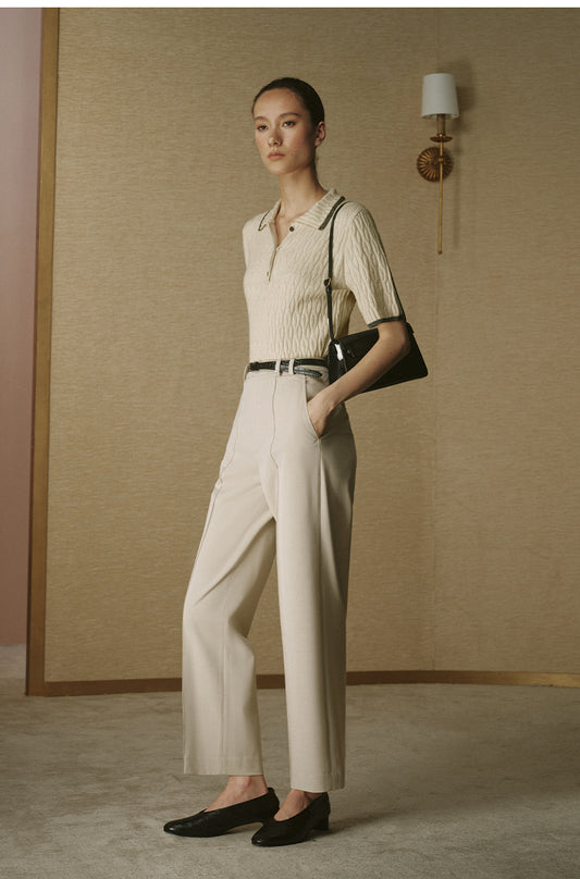 Cropped Tailored Cigarette Trousers - Cloud Beige - view 2