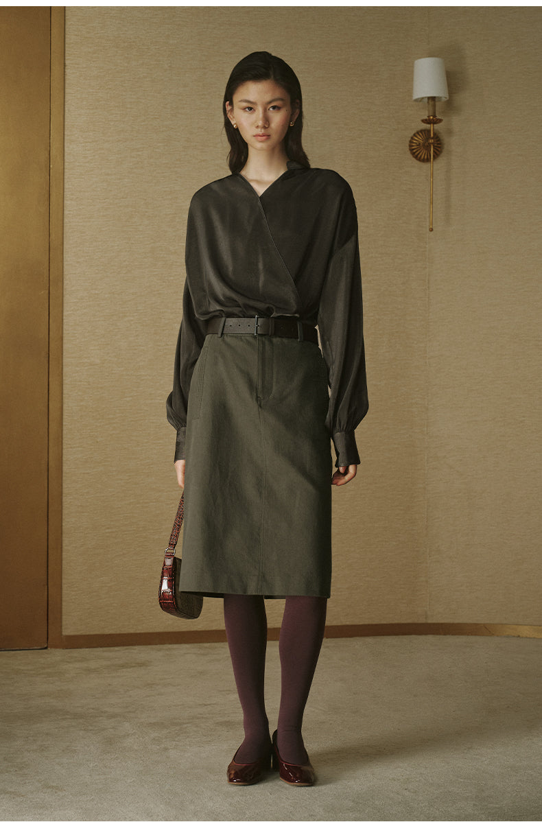Cross-Front Cinched Shirt - Dark Rock Grey - view 1