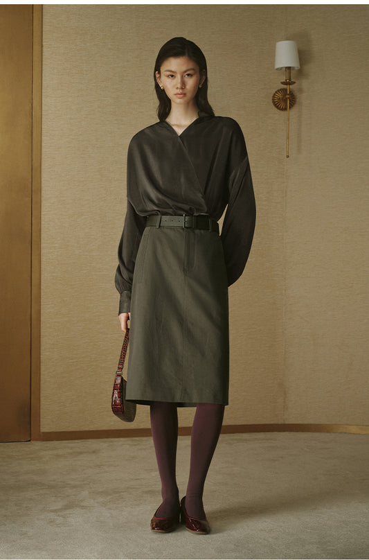 Cross-Front Cinched Shirt - Dark Rock Grey - view 2
