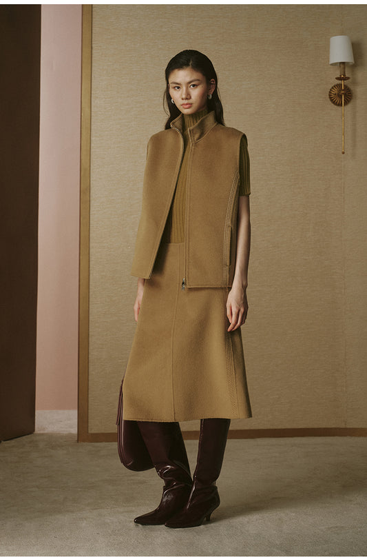 Double-Face Pure Wool Zip Vest - Classic Camel - view 2
