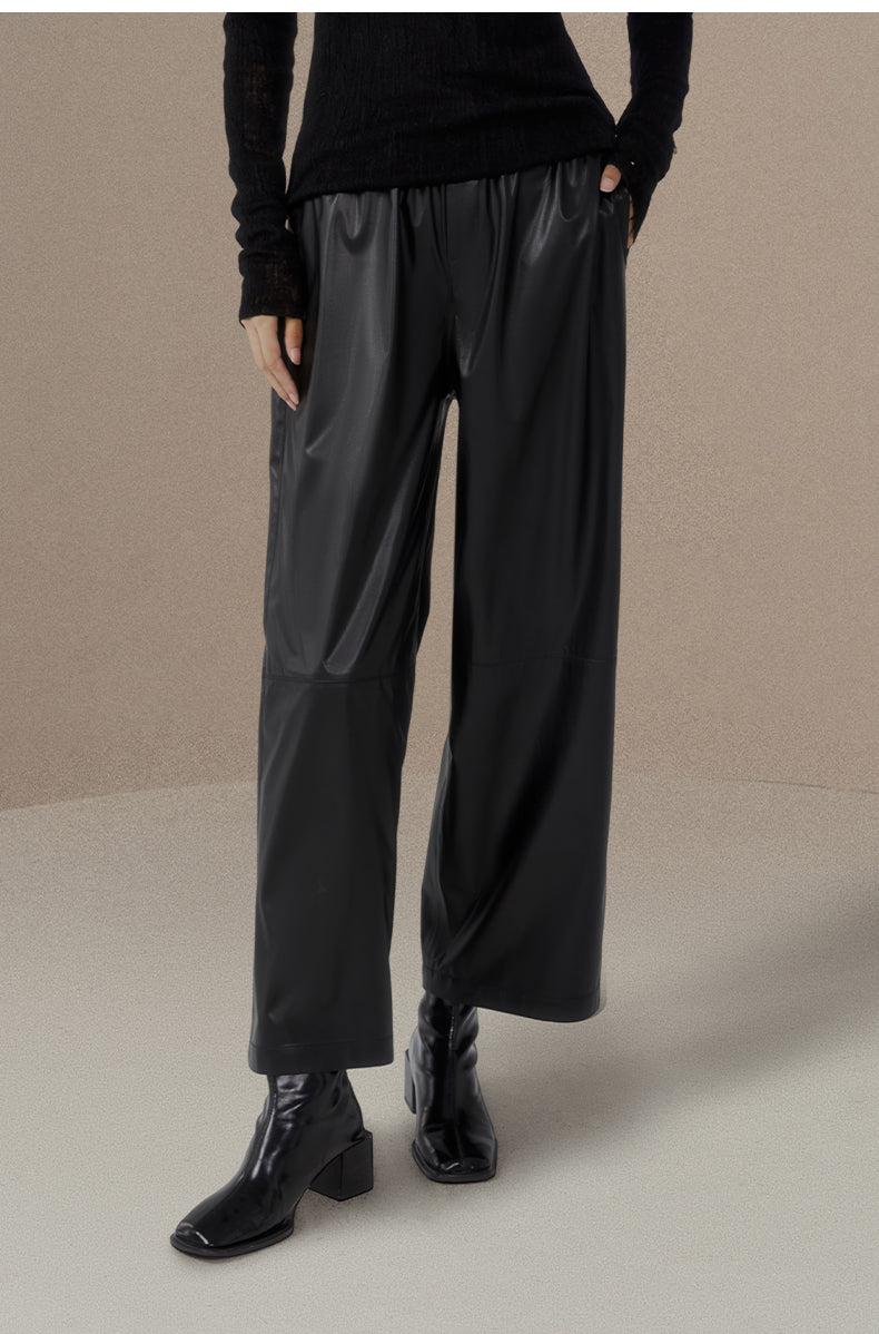 Faux-Leather Straight-Leg Cropped Pants - Ink Black - view 1