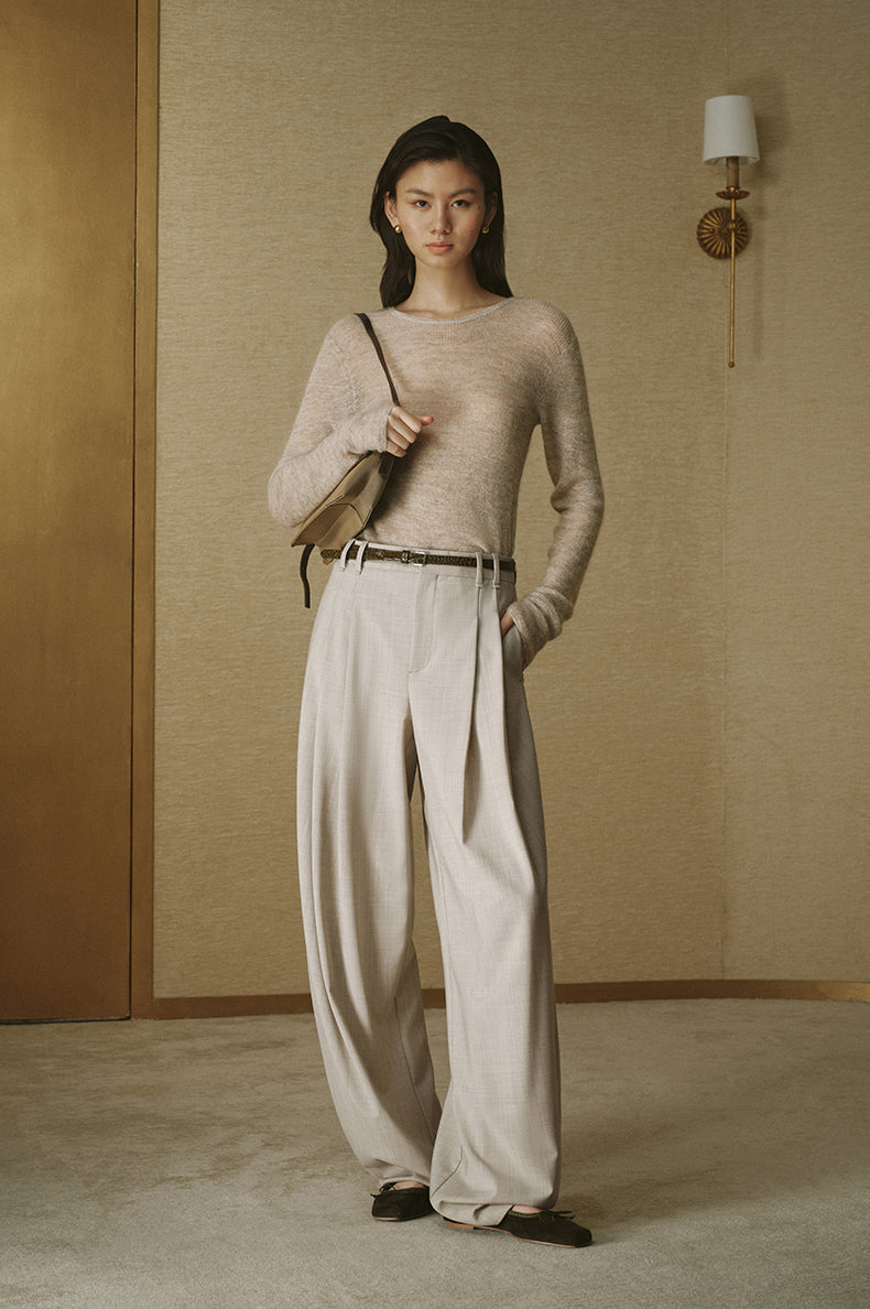 Fine Mohair Crew-Neck Sweater - Cloud Grey Pink - view 1