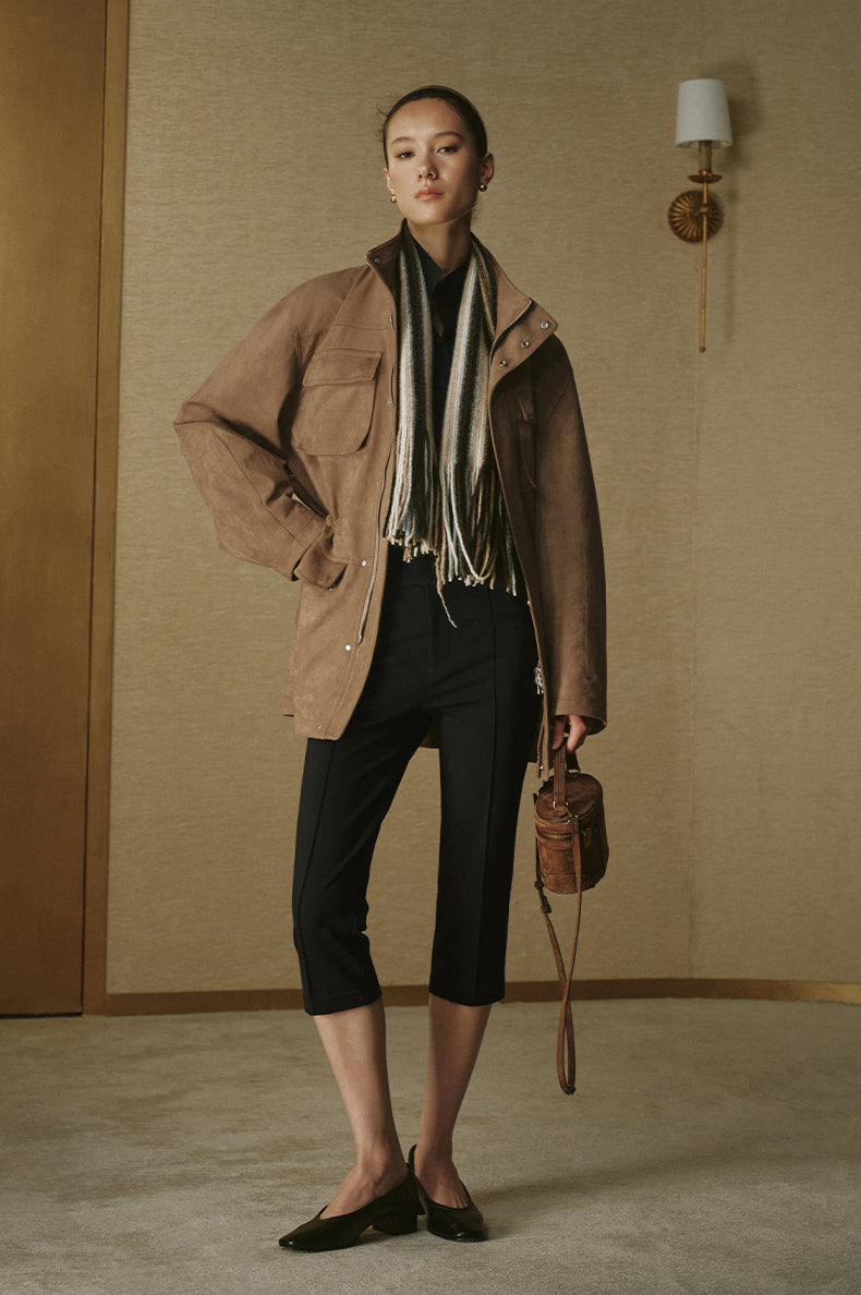 Multi-Pocket Sueded Field Jacket - Amber Camel - view 1
