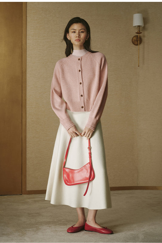 Pure Wool Cropped Cardigan - Rose Mist Pink - view 1