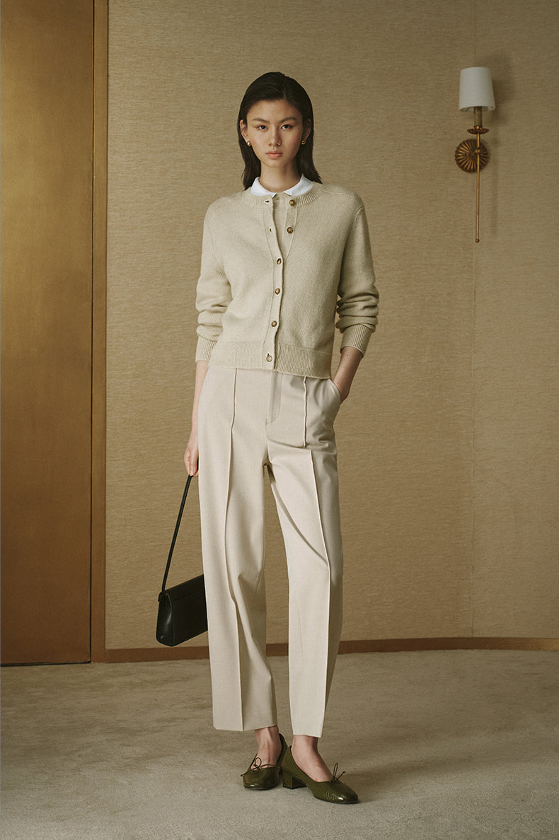 Pure Wool Fitted Cardigan - Jade White - view 1