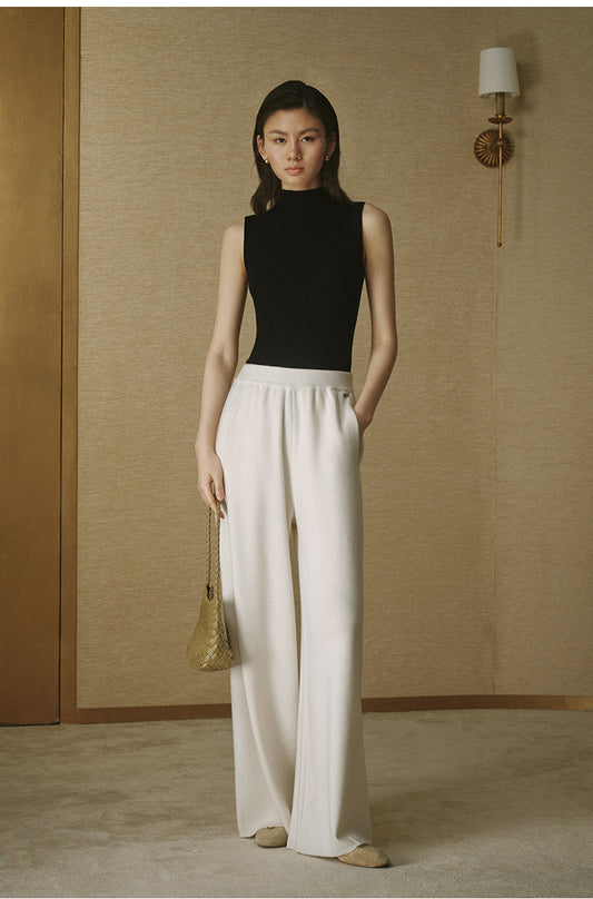 Pure Wool Wide-Leg Knit Trousers - Ivory White - view 2