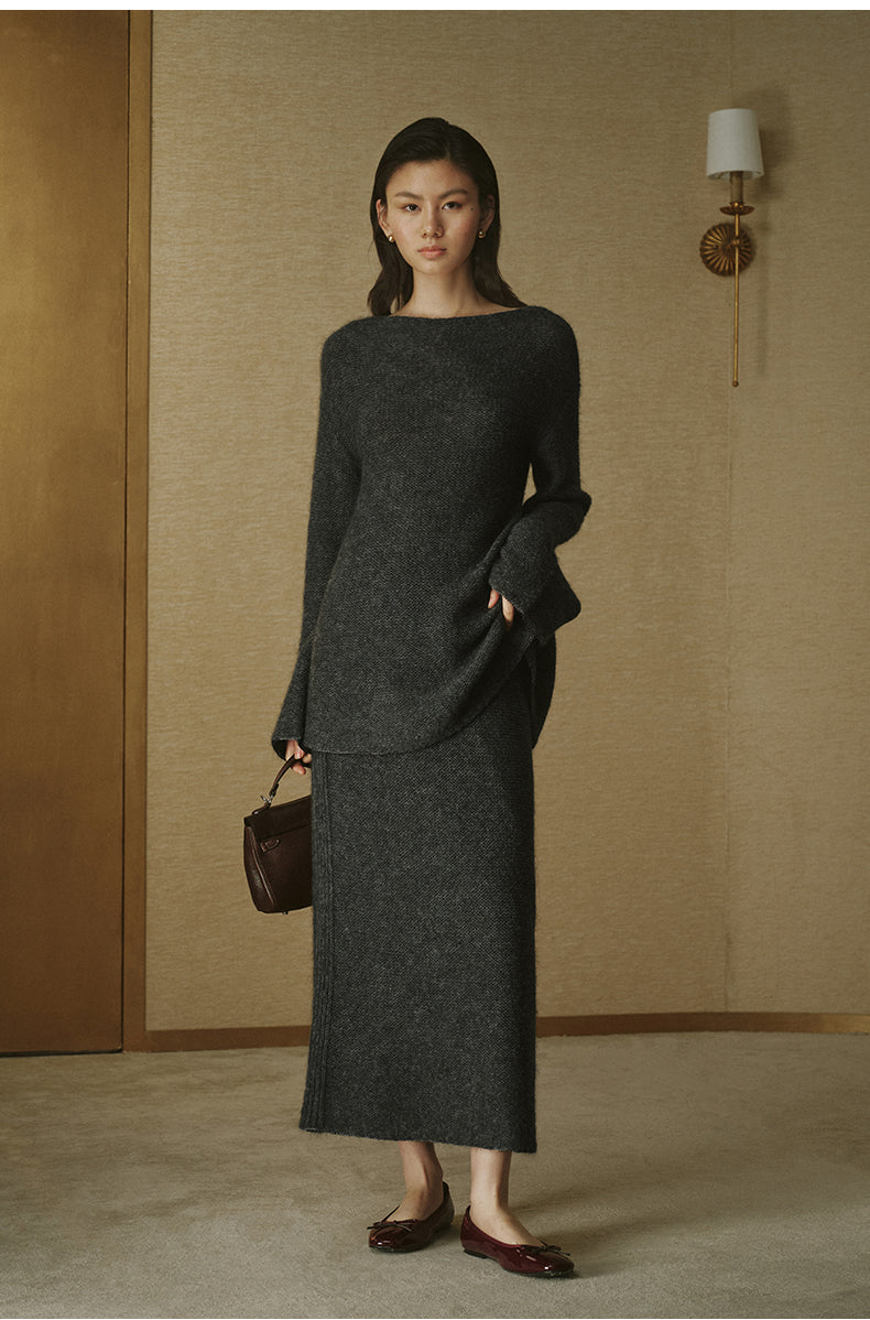Sculpted-Waist Alpaca Wool Sweater - Deep Smoky Grey - view 1