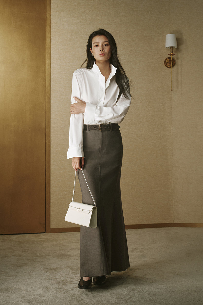 Sculpted Wool Fishtail Maxi Skirt - Night Grey - view 1
