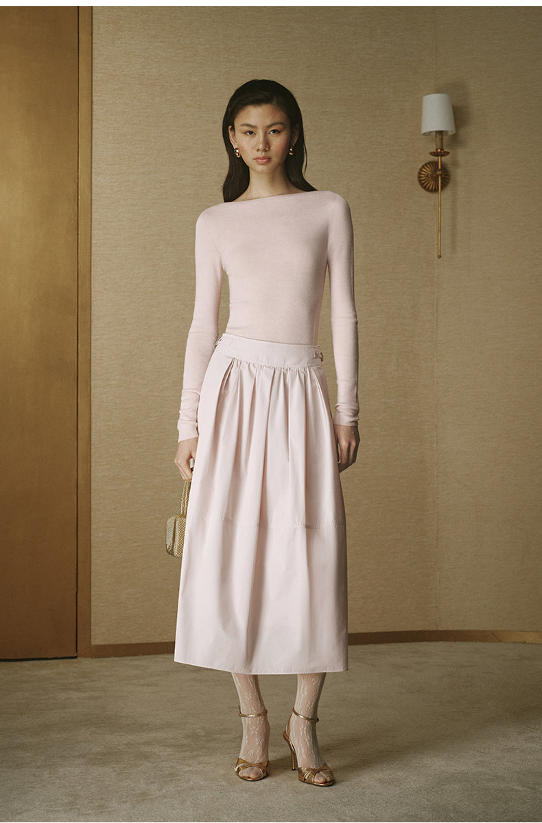Seamless Wool Bateau-Neck Top - Dusk Pink - view 1