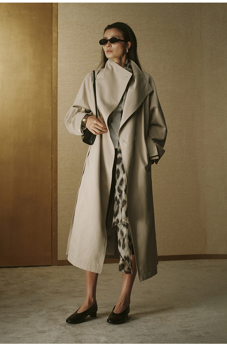 Single-Button Long Cotton Trench - Rice Grey - view 1