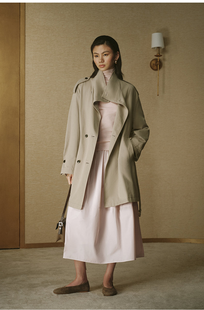 Vintage Stand-Collar Trench Coat - Rice Grey - view 1