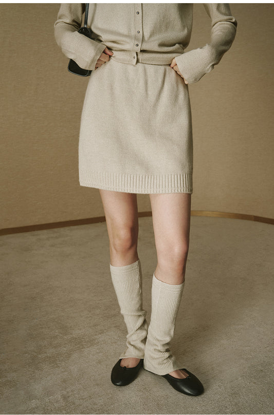 Wide-Rib Wool Mini Skirt - Jade White - view 1