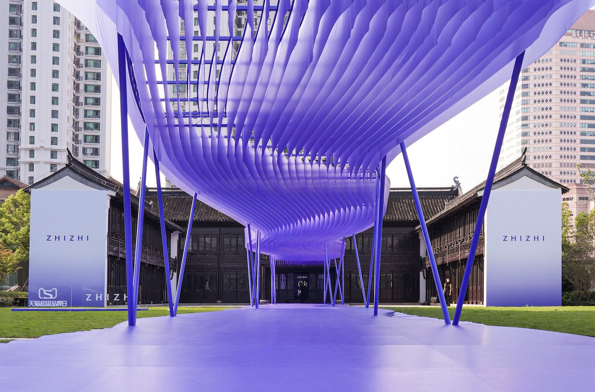 Ode to You exhibition installation in a historic courtyard.