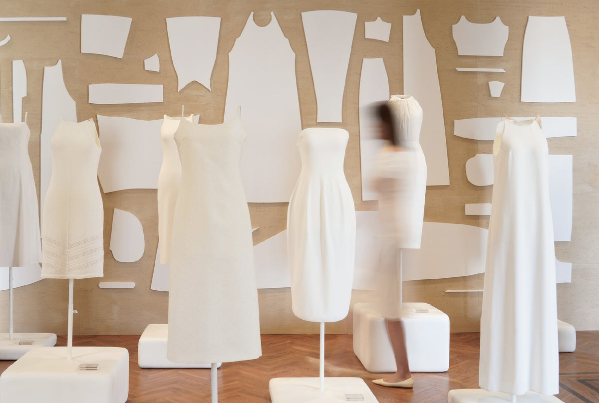 White Porcelain project: white dress forms and paper patterns.