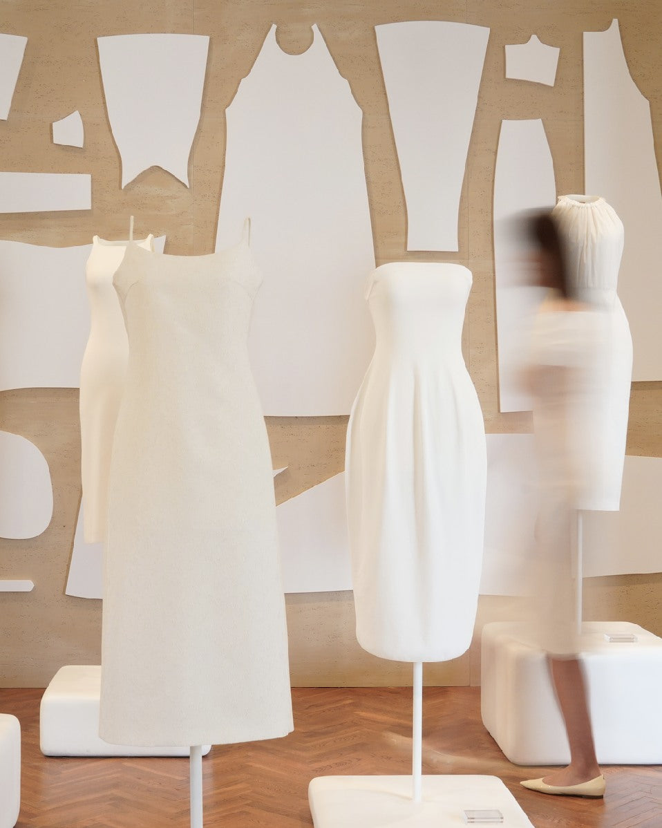 White Porcelain project: white dress forms and paper patterns.