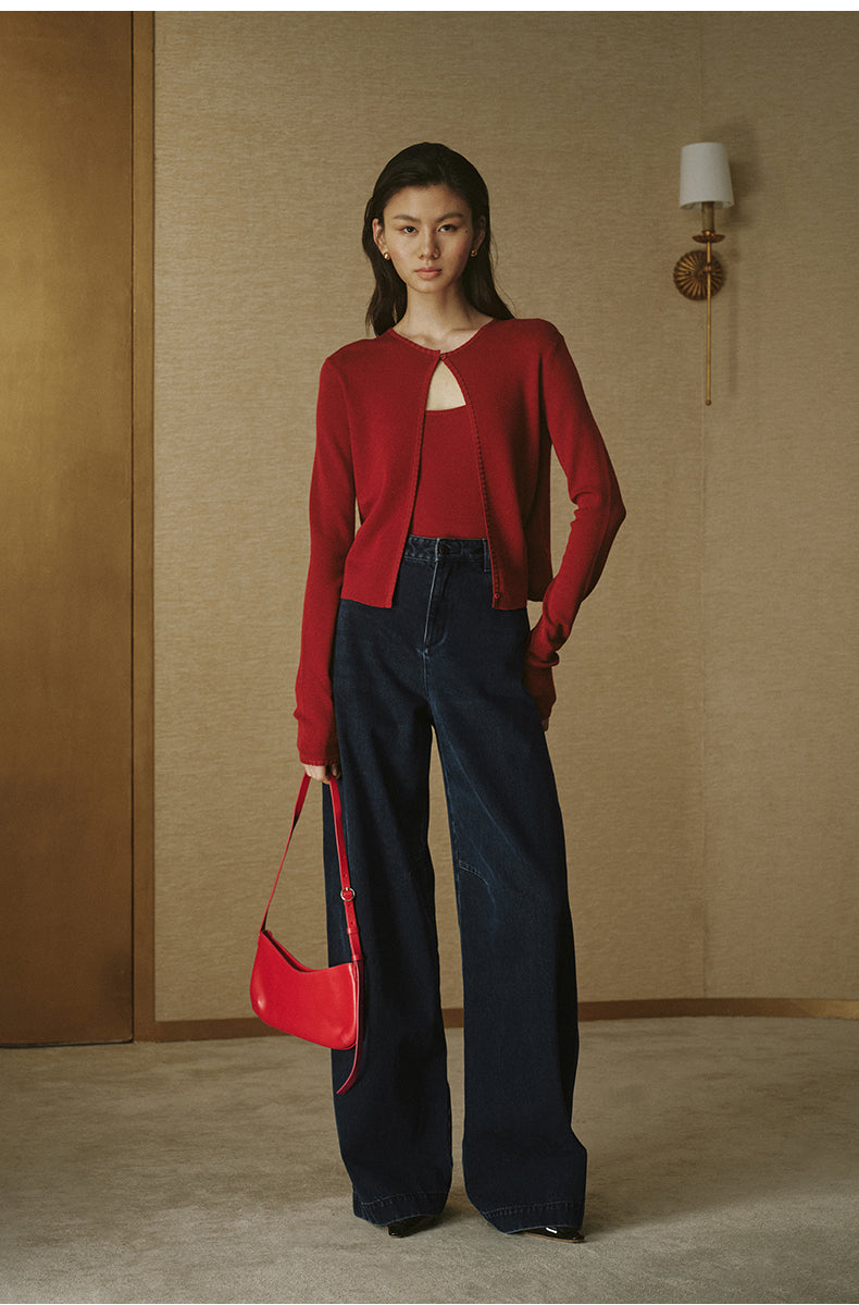Soft Wool Button Cardigan Cinnabar Red
