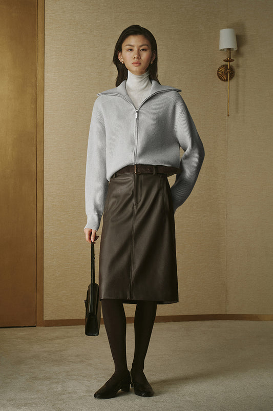 Dai Yuan Shan Zip Wool Cardigan - Light Dew Grey