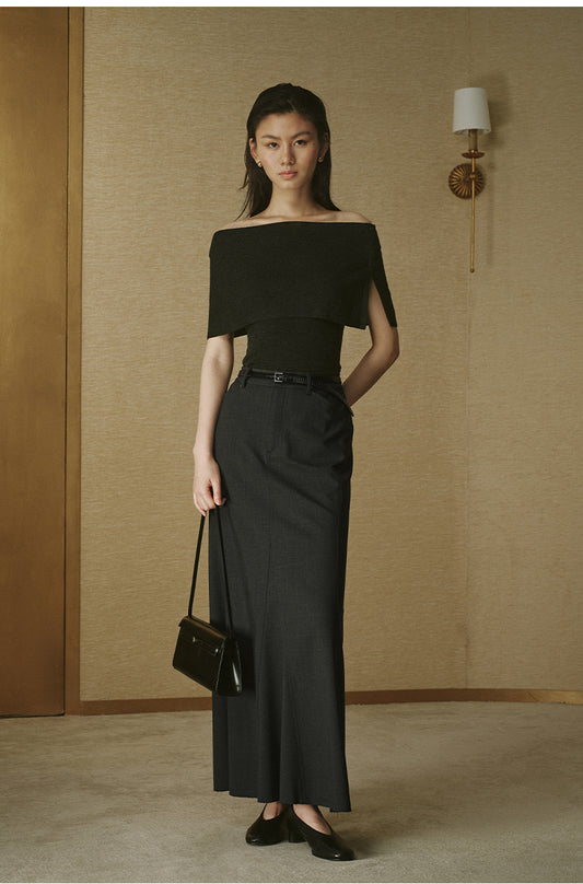 Wool Cape-Layer Knit Top Smoky Ink Grey