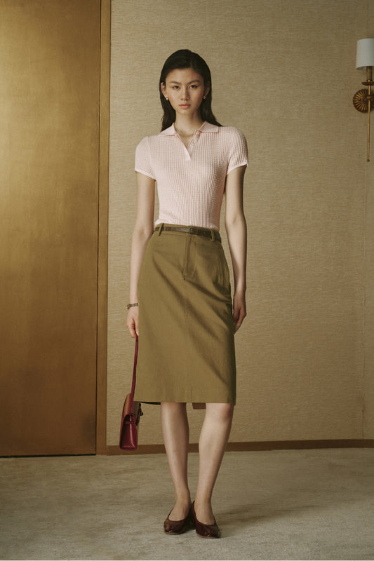 Wool Polo Knit Top Dusk Pink