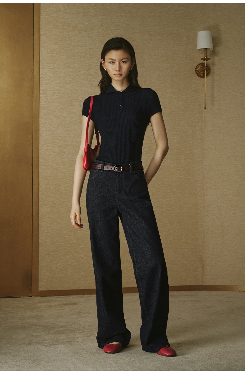 Wool Polo Knit Top