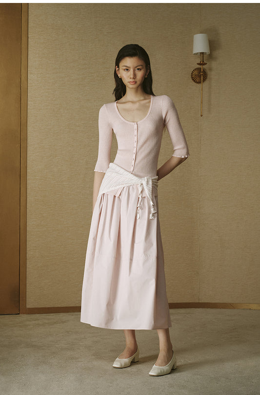 Wool Henley Knit Top Dusk Pink