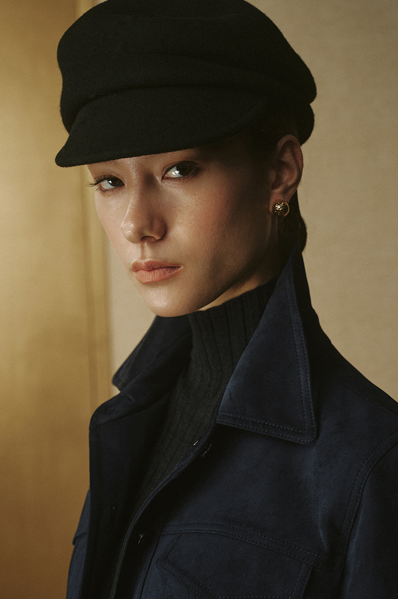 Daguanle Wool Baker Boy Hat in Ink Black - view 1 - Ink Black