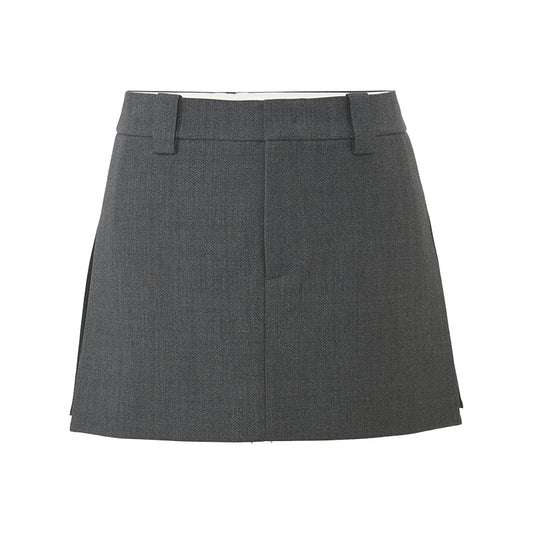 Side-Slit Wool Mini Skirt