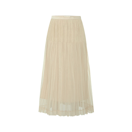 Pleated Mesh Midi Skirt